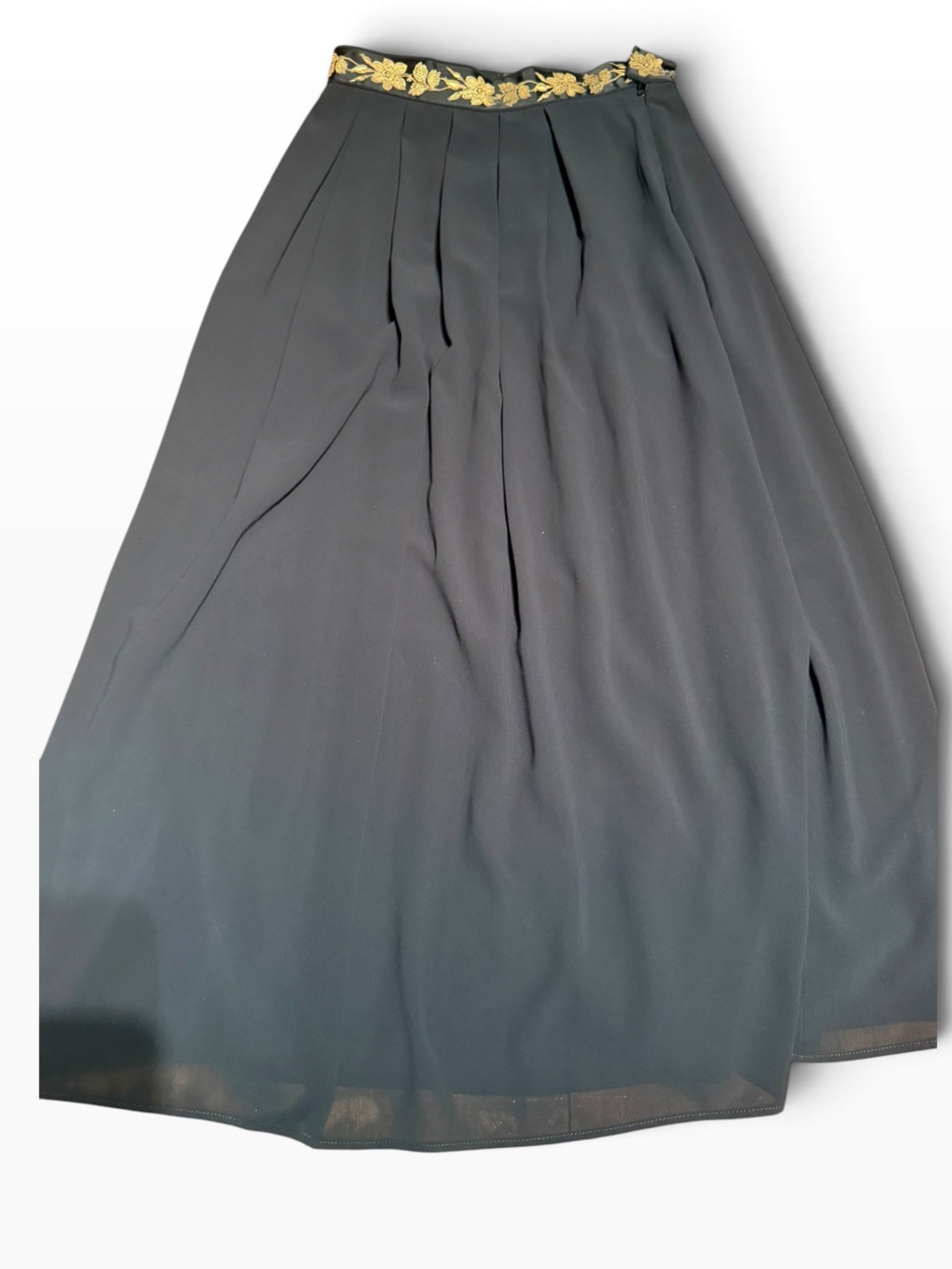Vintage Peter Nygard Black Pleated Midi Skirt with Gold Embellished Hem size 6